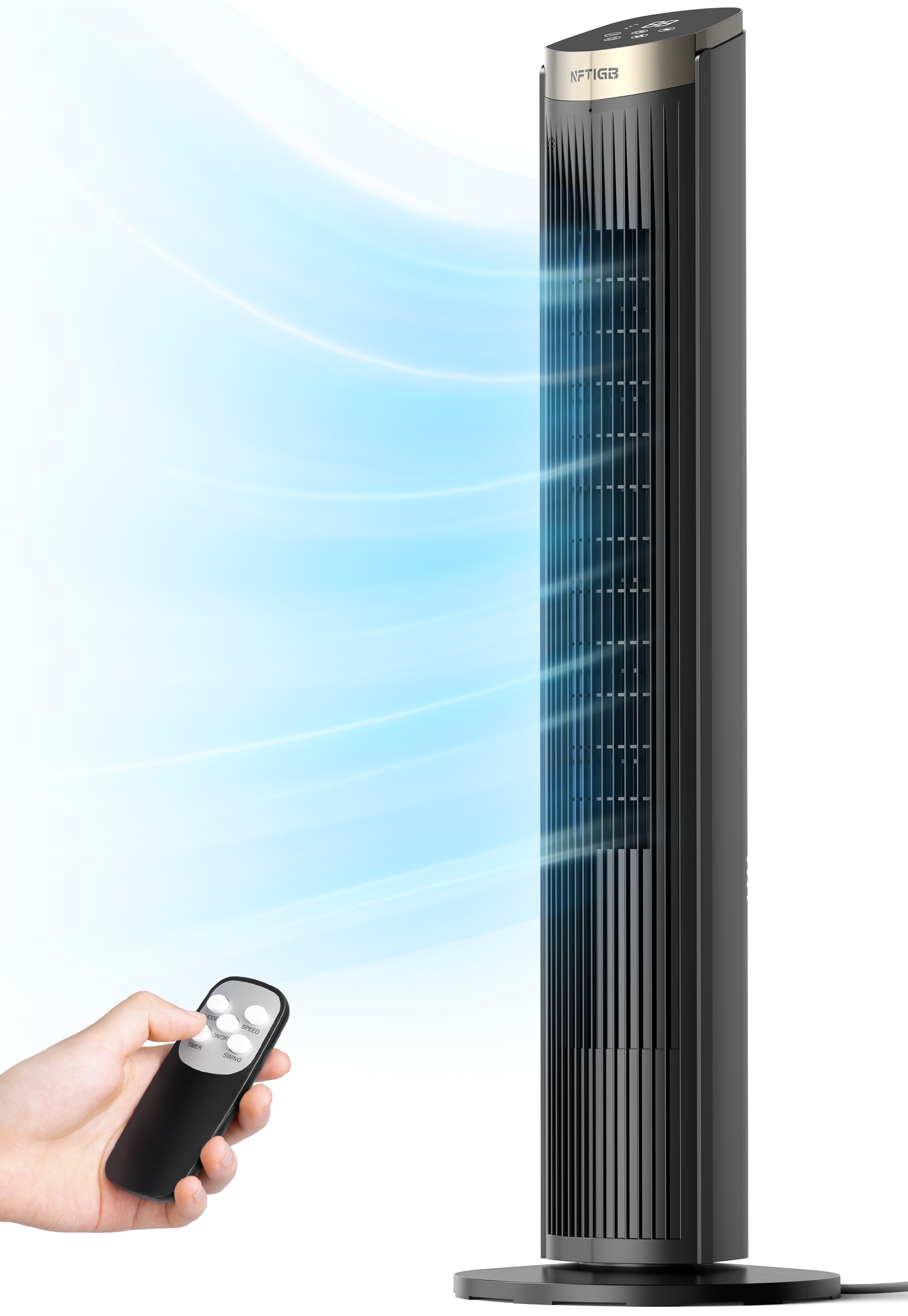 NFTIGB 40 inch Tower Fan Bladeless Fan for Bedroom, 70° Oscillating Standing Floor Fan with Remote, 5 Speeds 3 Modes with Remote, New